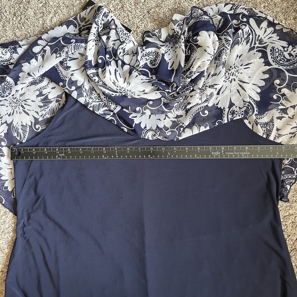 Elie McCarthy Dress 3X Sleeveless Blue Floral Sheer Overlay NWT - Picture 7 of 8
